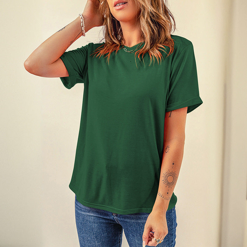 Solid Color Casual T-shirt Women's All-match Short-sleeved Pullover