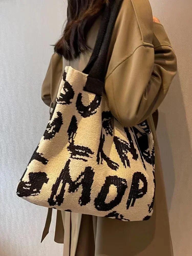 Knitting handbags for women letter designer handbag handheld bags large capacity underarms for bolsas para mujeres