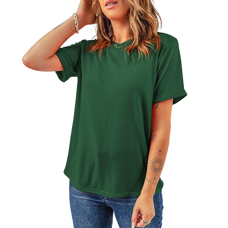 Solid Color Casual T-shirt Women's All-match Short-sleeved Pullover