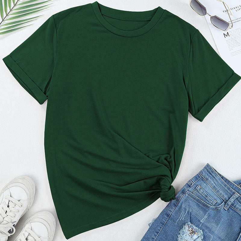 Solid Color Casual T-shirt Women's All-match Short-sleeved Pullover