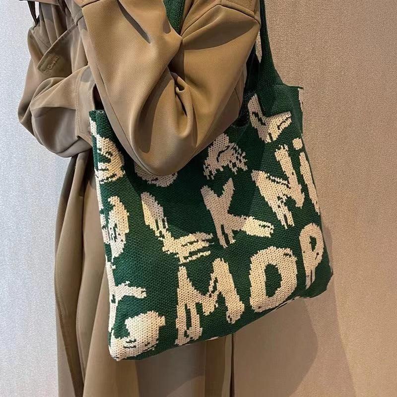 Knitting handbags for women letter designer handbag handheld bags large capacity underarms for bolsas para mujeres