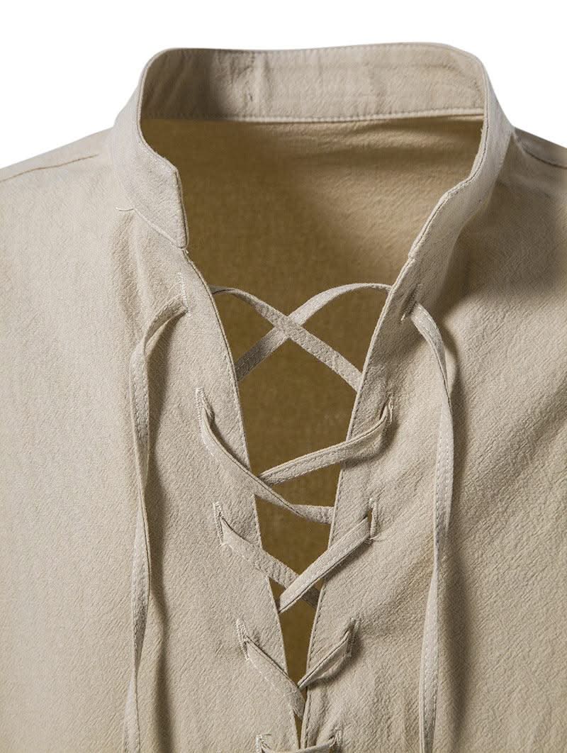 Happyjeffery Mens Cotton Linen Shirt Henry Collar with Drawstring Men Man Long Sleeve Beach Shirts Man Designer Cloth LS51