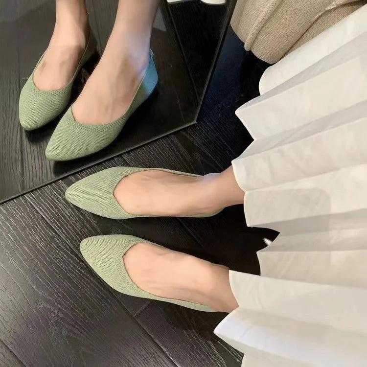 Women’s ballet casual shoes slip-on flats knitting ballerina pointe