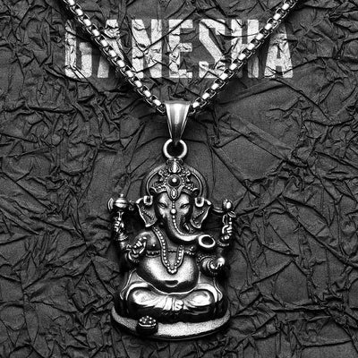 Hinduism Ganesha Stainless Steel Men Necklaces Pendant Chain Powerful Amulet Punk Rock Vintage For Women Jewelry Gifts Wholesale