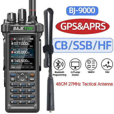 BAJETON BJ-9000 GPS APRS Walkie Talkies 10W CB 27Mhz CB/SSB/HF Receive Bluetooth Programming NOAA ShortWave For RT-950 Ham Radio