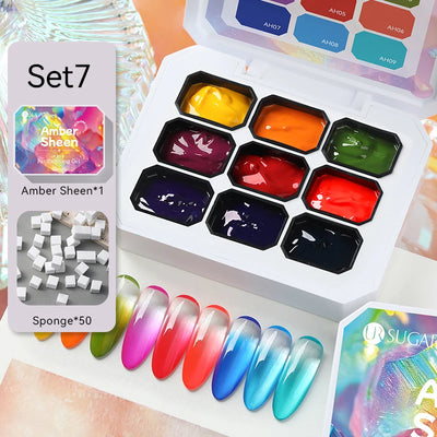 UR SUGAR 4 In 1 Pat Painting Gel Nail Polish Set 9 Colors Semi Permanent Soak Off UV LED Nails With Sponge Gradient For Nail DIY