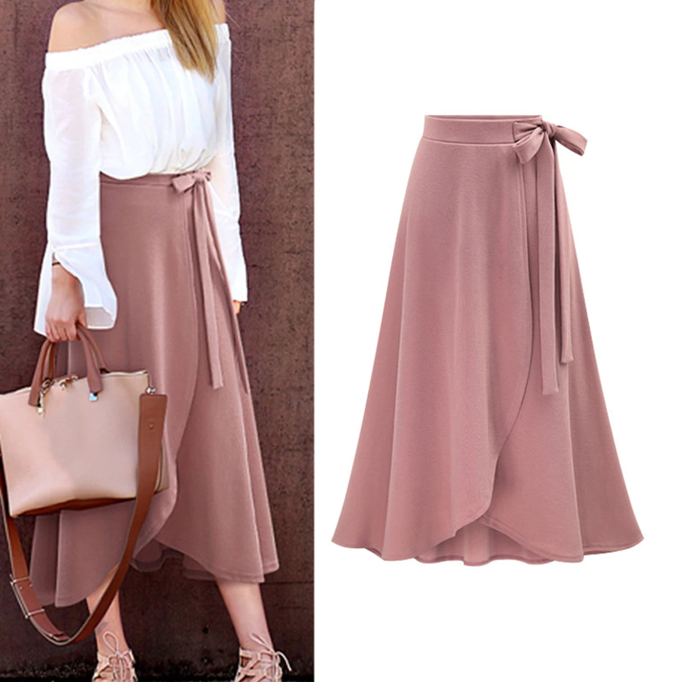 Elegant Long Skirt for Women Bandage Solid Color Split Large Hem Skirt Office Lady Casual Skirt 2021 Summer Female Clothes