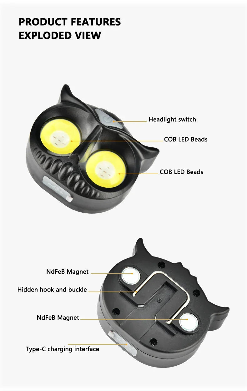 LiitoKala-Small Owl Headlamp, LH-208 209, Can Place 1.2V, 1.5V, AAA Outdoor Climbing Mountain Head Wearing Lamp