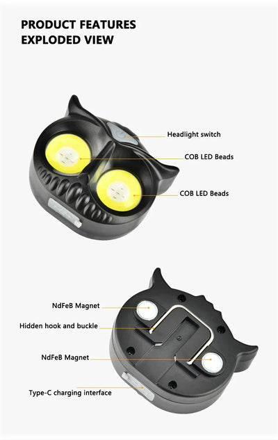 LiitoKala-Small Owl Headlamp, LH-208 209, Can Place 1.2V, 1.5V, AAA Outdoor Climbing Mountain Head Wearing Lamp