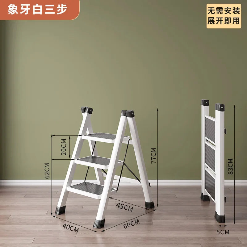 3 Step Folding MultiFunctional Ladder Household Folding and Retractable Zigzag Ladder Indoor Climbing Ladder Thickened Staircase