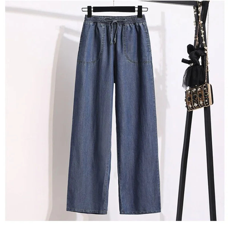 Women's Wide Leg Jeans Casual Straight Cut Spring Summer Autumn Thin Drapey Long Pants High Waist ket Detail Other Material