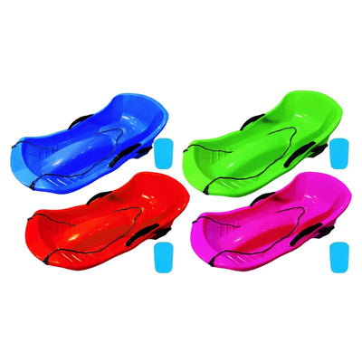 Snow Sled with Seat Cushion for 2 Persons with Double Brakes Includes Pull Rope Classic Wear Resistant Sand Sledding Sled Sledge