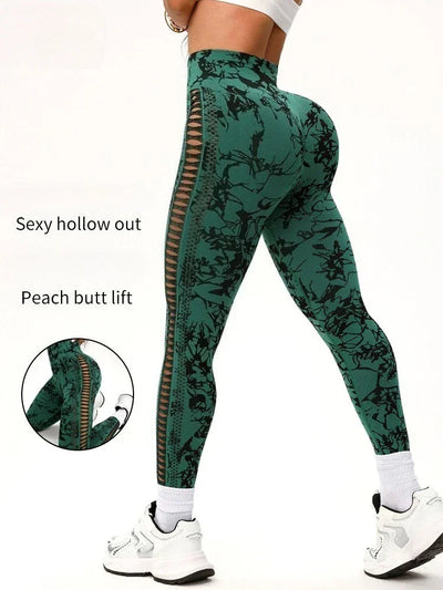 Women Tie Dye Hollow Out Yoga Leggings Seamless
