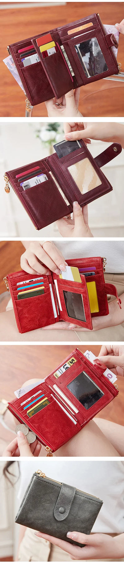 Minimalist Women's Wallet Short Three Layer Large Capacity Double Zipper Card Holder ID Card Credit Bank Card Holder Money Bag