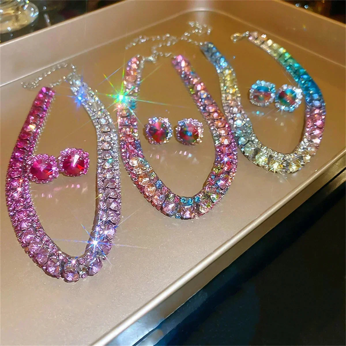 Luxury crystal necklace earrings set