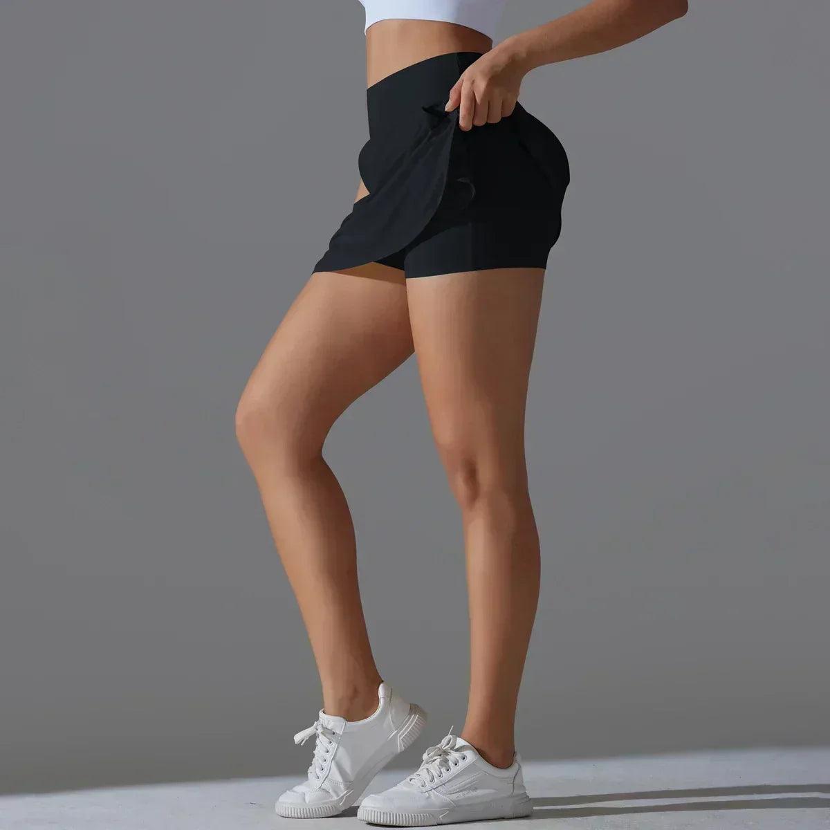 Women gym running shorts double deck quick dry sport fitness jogging workout with pocket sports tight short