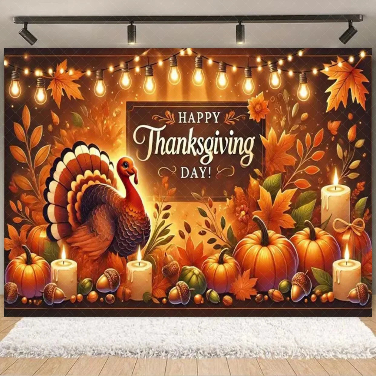Autumn Harves Happy Thanksgiving Background Pumpkin Turkey Orange Backdrop Banner Party Decorations Supplies Family Party Gifts