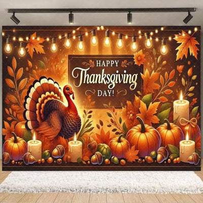 Autumn Harves Happy Thanksgiving Background Pumpkin Turkey Orange Backdrop Banner Party Decorations Supplies Family Party Gifts