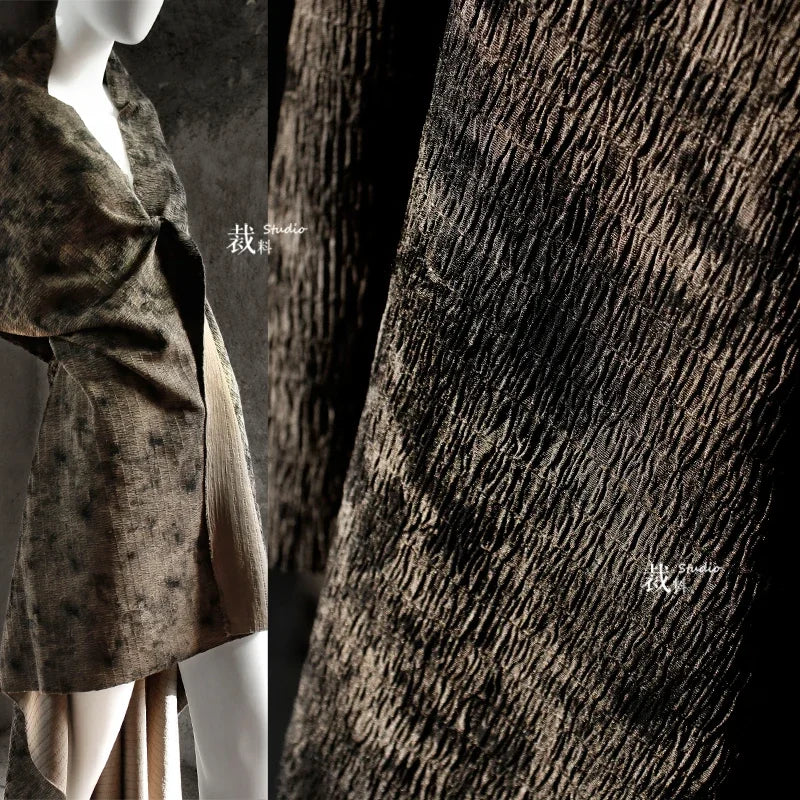 Moss Three-dimensional Folds Irregular Texture Stir Fried Fabric Meilad New Chinese Style Vintage Clothing Designer Fabric