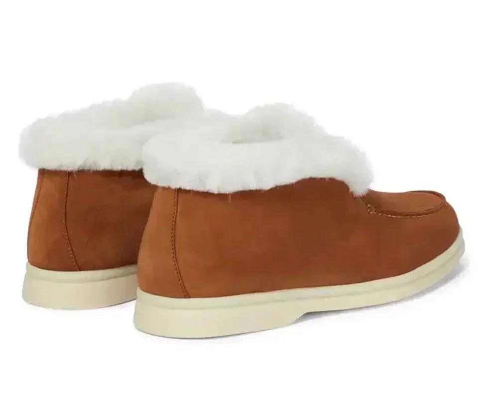 Fur ankle boots women’s cow suede loafers high quality 2025 winter flat shoes integrated warm snow