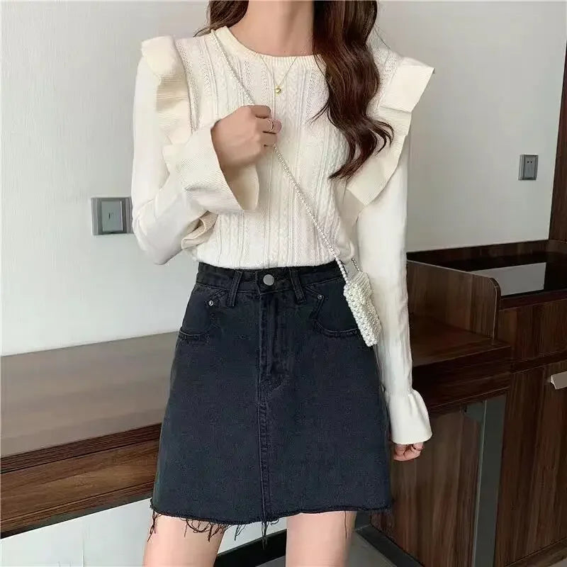 Ladies Sweaters Pullovers Round O Neck Grey Knitted Top for Women Jersey Winter 2025 Jumper Economics Long Sleeve Thermal Blouse