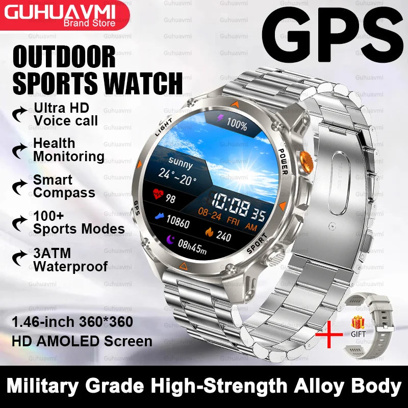 2025New Smart Watch For Men 1.46'' 360*360 HD AMOLED Color Display Voice Call Compass LED Sports Fitness Waterproof Watch Ladies