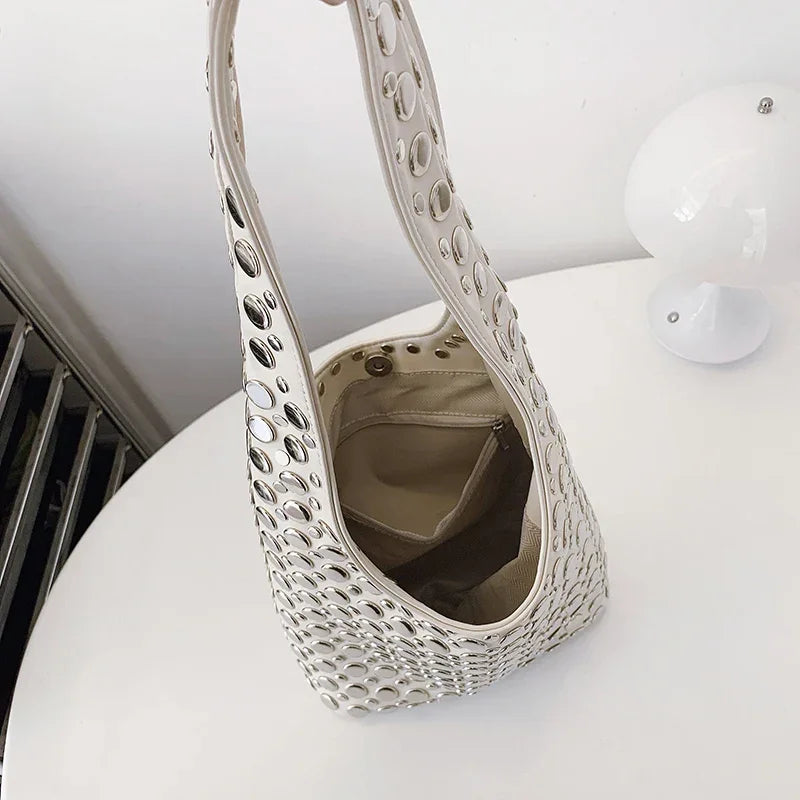 Designer Geometric Shoulder Bag For Women Top Brand Handbag Luxury Shiny Rivet Handmade Evening Clutch Bag Fashion Party Purse