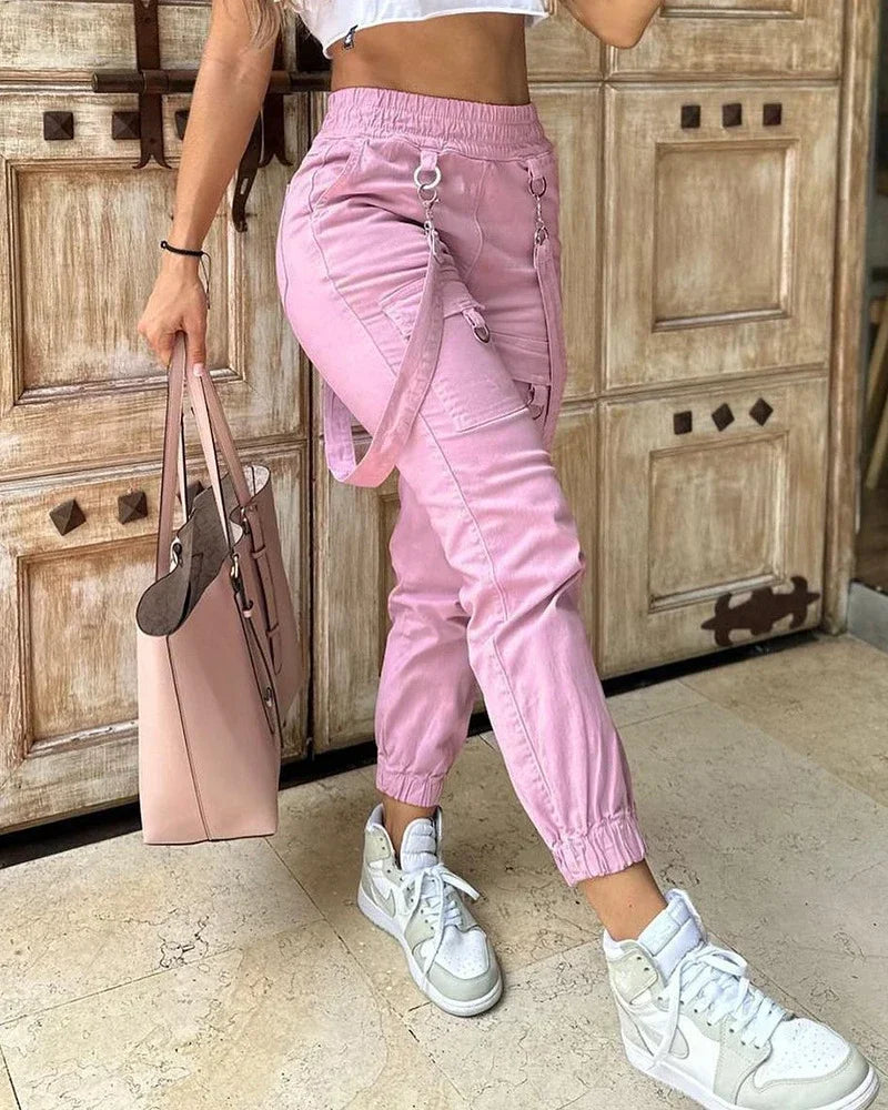 Women's Cargo Pants Autumn Cuff Suspenders Streetwear