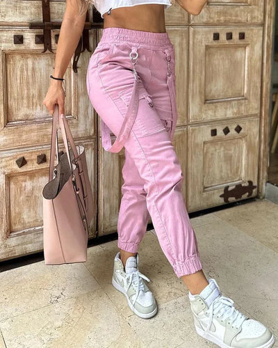 Women's Cargo Pants Autumn Cuff Suspenders Streetwear