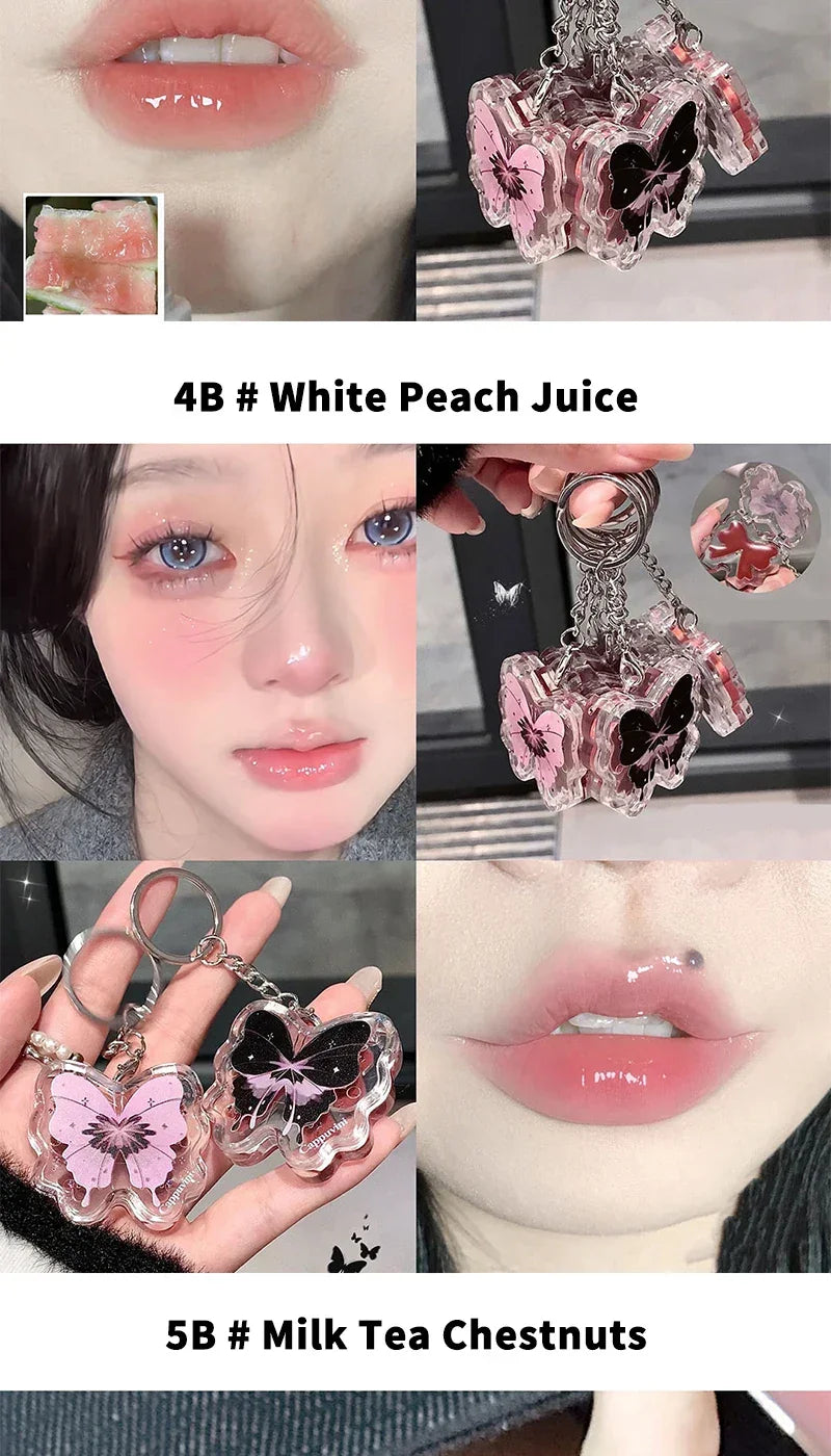 Butterfly Solid Lip Gloss Beauty Mirror Water Optical Gloss Gloss