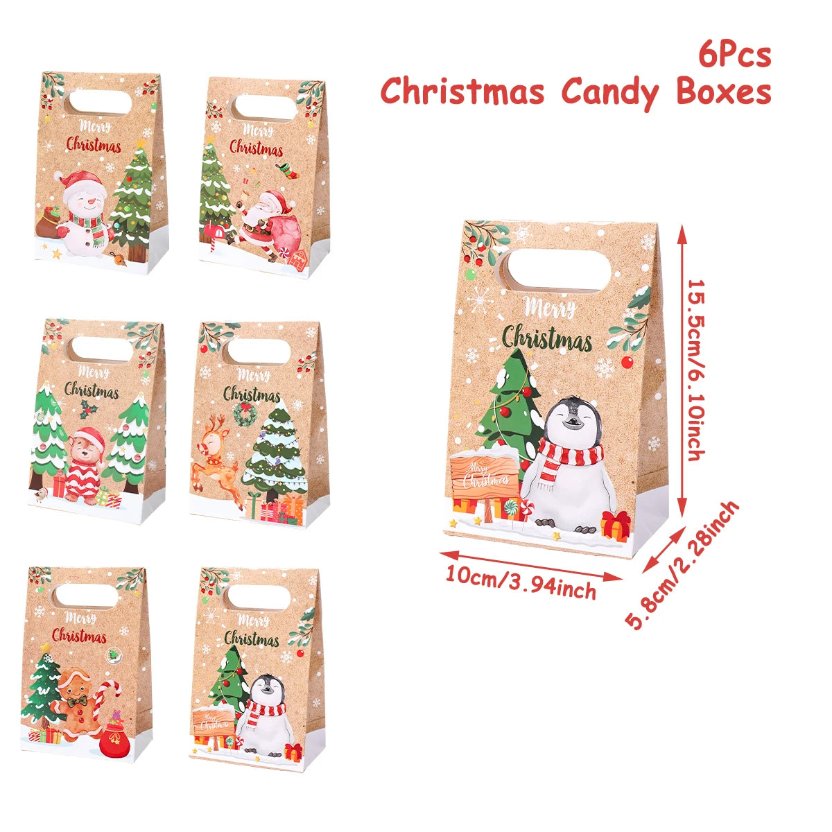 Christmas Kraft Paper Gift Bag Navidad Natal Noel Tree Candy Cookie Bag Merry Christmas Decorations For Home 2024 New Year 2025