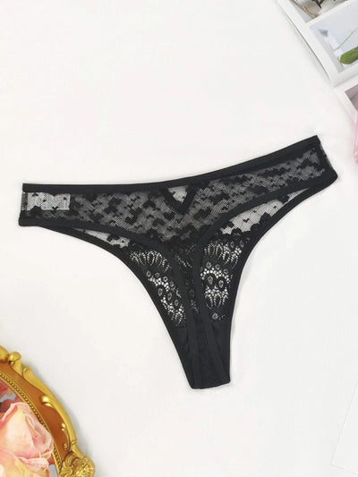 Women Mesh Sexy Thongs Low Rise Underwear Perspective Floral Panties Comfortable Intimate Lingerie Solid Female Underpants