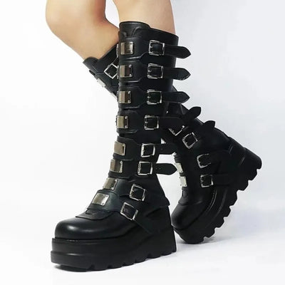 Women Knee High Boots 2025 New Halloween Cosplay Women Boots Gothic Platform Punk Black Sexy Motorcycles Boots Ladies High Heel