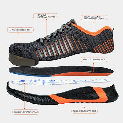 Men's Safety Shoes with Steel Toe Cap Anti-smash Work Sneakers Lightweight Puncture-Resistant Indestructible Breathable Footwear
