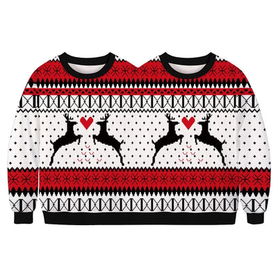 Double Ugly Christmas Couple Sweaters Siamese Twins Pullover 3D Printed Funny Couple Sweatshirt