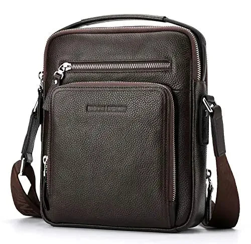 BISON DENIM Carbon Fiber Messenger Bag Men Casual Cowhide Leather Shoulder Crossbody Bag Gift Designer Handbags