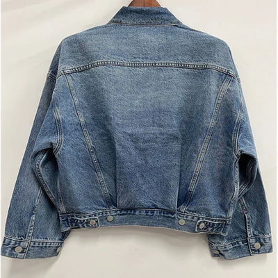 Dave&Di 2025 Minimalist Women's Denim Jacket Retro Washed Boyfriend Style Loose Bomber Jacket For Ladies