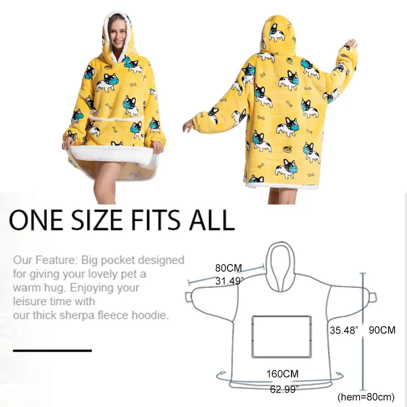 Blanket Hoodie Sherpa Fleece Oversized Wearable Blanket Warm Thick Big Hooded Sweatshirt Blanket for Women Adults Men Teens