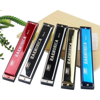 Double Row 24 Hole Harmonica Professional Play Blues Harmonica Tremolo Harmonica Beginner Jazz Folk Harmonicas Blues Rock