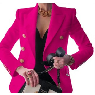 Autumn Winter Elegant Fashion All-match Blazers Ladies Slim Casual Fashion Buttons Coat Top Women's Solid Color Jacket Outwear