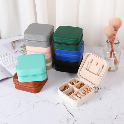 Jewelry Organizer Portable Jewelry Box Display Travel Jewelry Case Boxes Button Leather Storage Zipper Jewelers Display