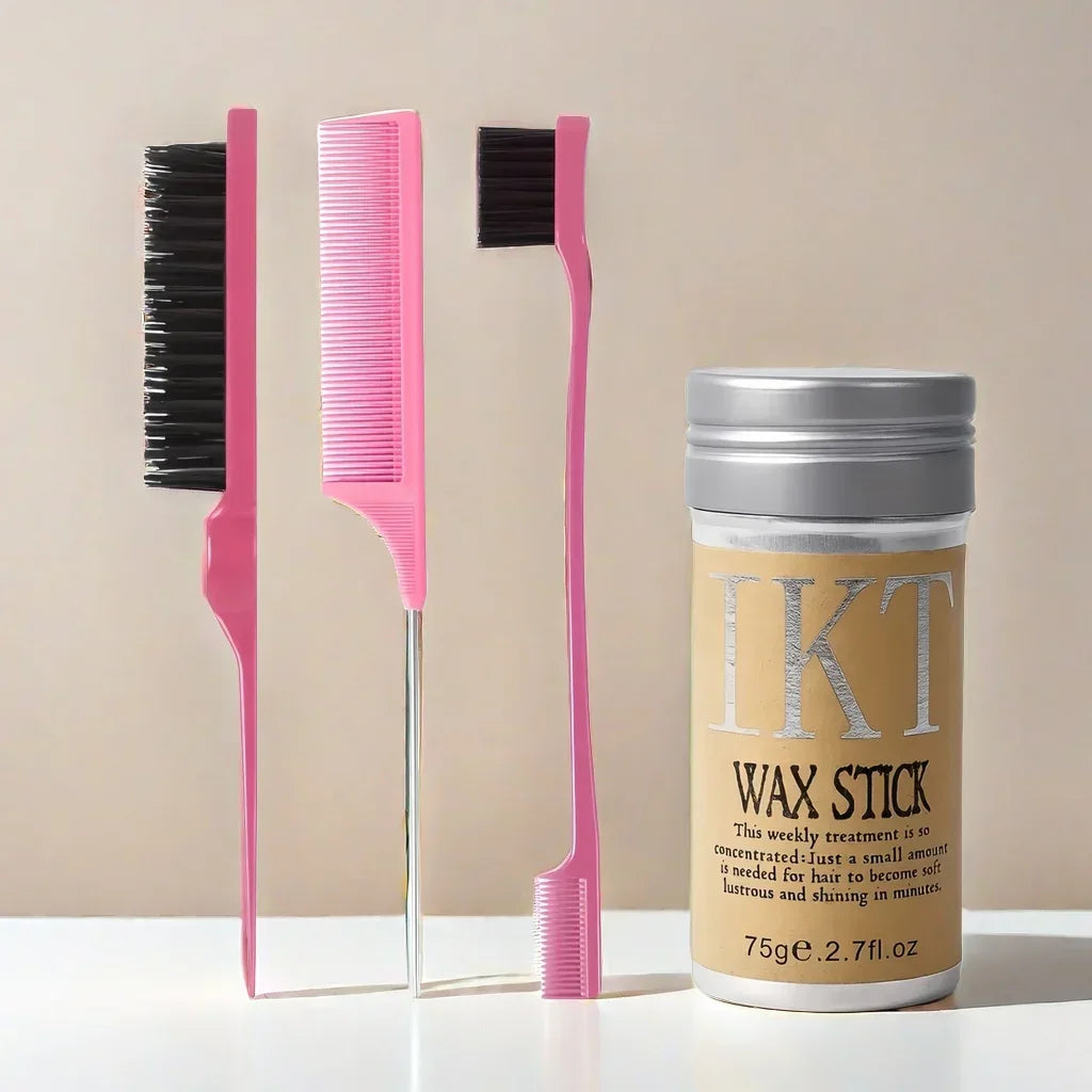 Women Hair Wax Stick Set with Slick Back Brushes Gel Pomade for Kids Little Girls Toddler Flyaway Hair Wig Styling Accessories