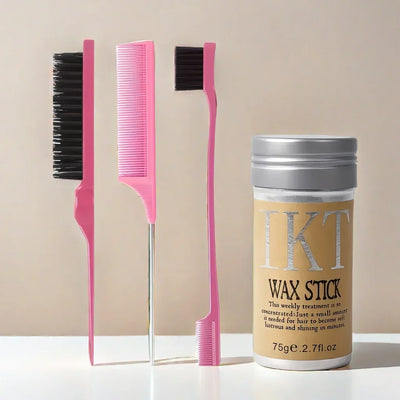 Women Hair Wax Stick Set with Slick Back Brushes Gel Pomade for Kids Little Girls Toddler Flyaway Hair Wig Styling Accessories