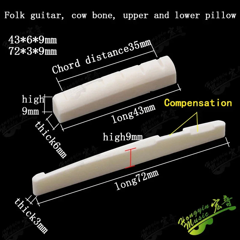 Acoustic guitar  and 4 5 6 7 12String Bass guitar nut slotted, upper and lower nuts slotted in various sizes Made of Bovine bone