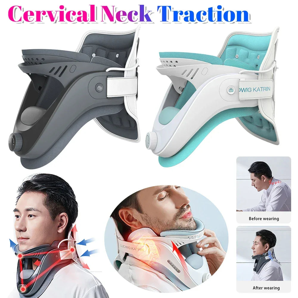 Cervical Neck Traction Device with Airbag Support Neck Brace Adjustable Ergonomic Neck Stretcher for Cervical Spine Alignment