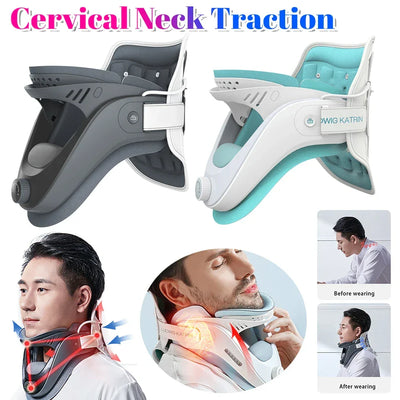 Cervical Neck Traction Device with Airbag Support Neck Brace Adjustable Ergonomic Neck Stretcher for Cervical Spine Alignment