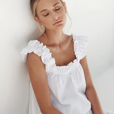 Women's Sleeveless Sling Square Collar Vest Shorts Tank Top