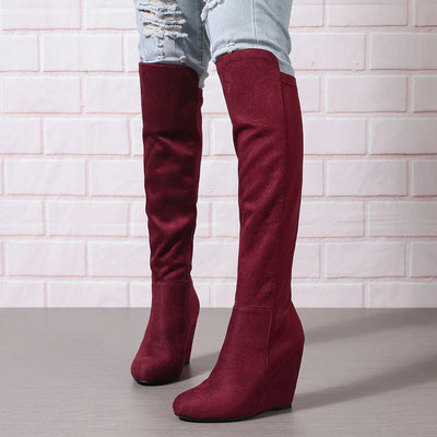 Women Autumn Winter Knee High Boots Wedge Boots for Women Plus Size Suede Elastic Women's Long Botas Feminino Botas Para Mujer