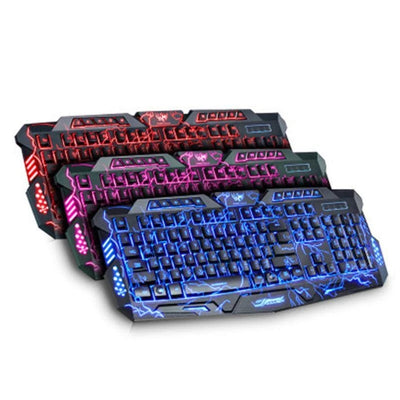 Gaming Keyboard USB Backlit Gaming Keyboard,Letters Glow, 3 Color Crack Backlit,Illumination Keyboard for Game