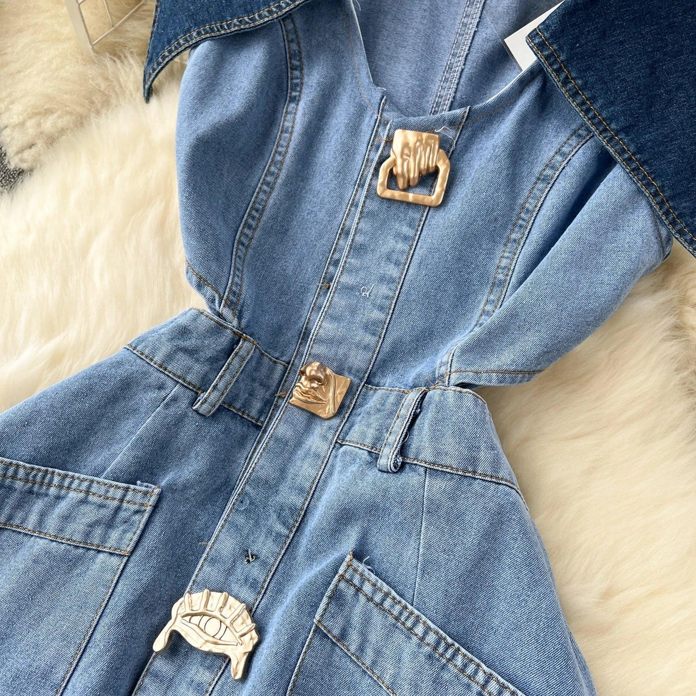 Designer Denim Dress Women Long Dresses Single Breasted Big Turn-down Collar Waist Slimming Temperament Split A-Line Vestidos